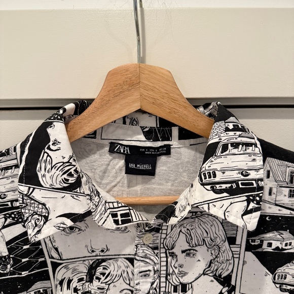 Zara x Ana Mushell Graphic Capsule Comic Print Shirt, Size S, Black & White - Picture 6 of 15